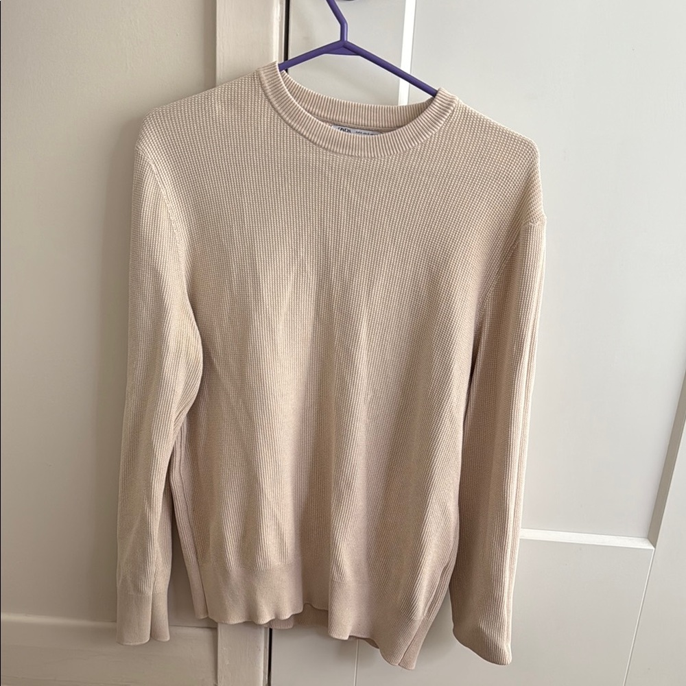 Zara Cream Crewneck Sweater Lightweight Knit